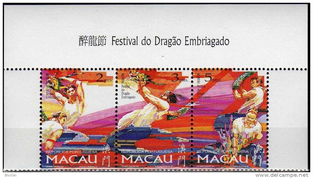 Drachenfestival Macao 913/15, ZD+ Kleinbogen ** 43€ Drachenfest Mit Tänzer Und Bändern, Fahnen, Feuerwerk Of MACAU - Collections, Lots & Series