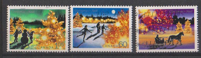 Canada 2001 Christmas, Complete Set Of 3, Lights, Tree, Horse, Transport, - Diligences