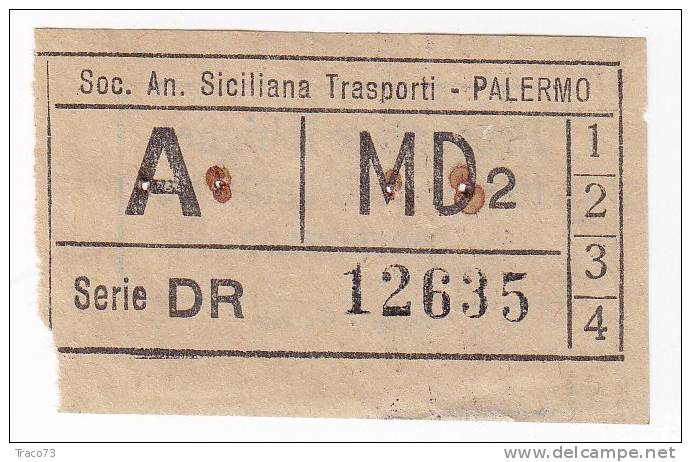 PALERMO  1950 / 60  - BIGLIETTO PER AUTOBUS -  A  Serie  " DR " - Europe