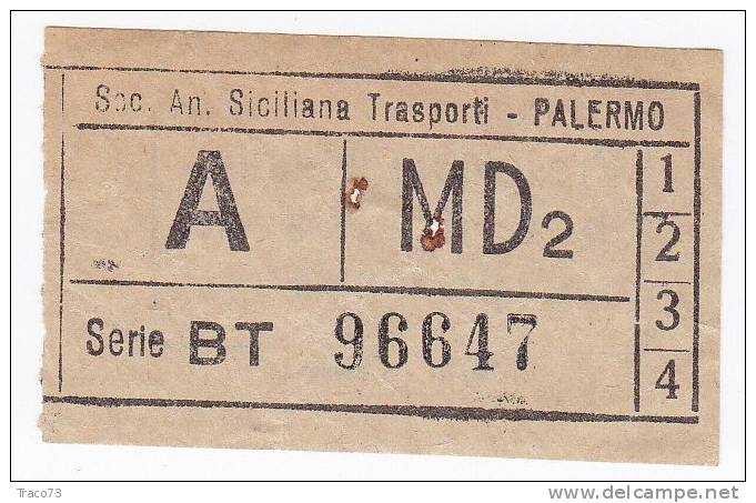 PALERMO  1950 / 60  - BIGLIETTO PER AUTOBUS -  A  Serie  " BT " - Europa