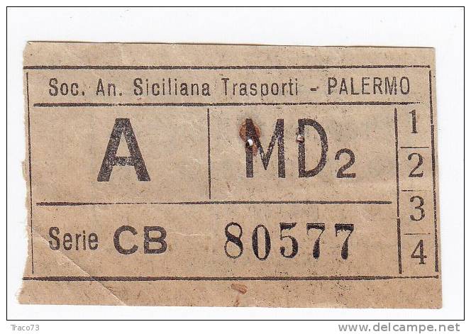 PALERMO  1950 / 60  - BIGLIETTO PER AUTOBUS -  A  Serie  " CB " - Europa