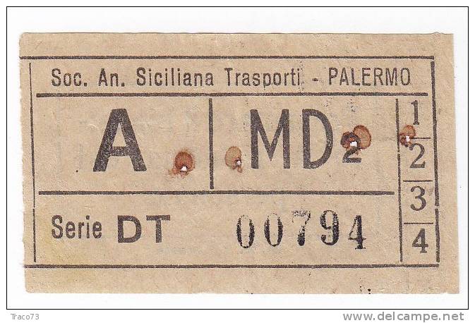 PALERMO  1950 / 60  - BIGLIETTO PER AUTOBUS -  A  Serie  " DT " - Europe