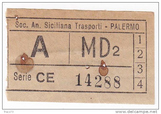 PALERMO  1950 / 60  - BIGLIETTO PER AUTOBUS -  A  Serie  " CE " - Europa