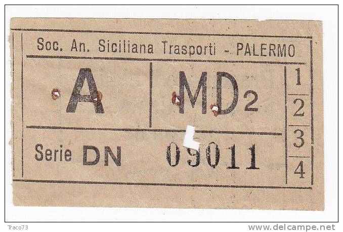 PALERMO  1950 / 60  - BIGLIETTO PER AUTOBUS -  A  Serie  " DN " - Europa