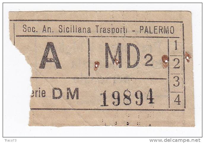 PALERMO  1950 / 60  - BIGLIETTO PER AUTOBUS -  A  Serie  " DM " - Europa