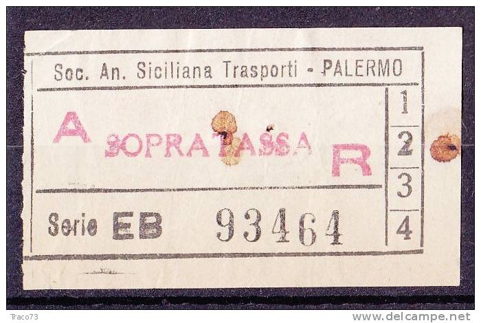 PALERMO  1950 / 60  - BIGLIETTO PER AUTOBUS -  A/R  Sopratassa   Serie  " EB " - Europa