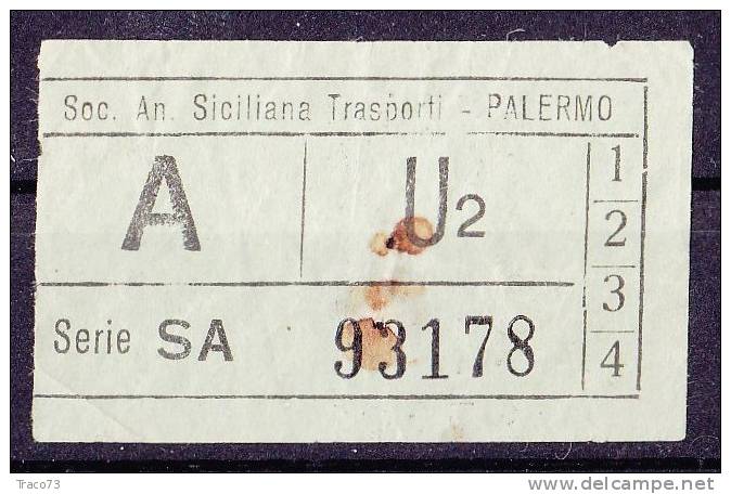 PALERMO  1950 / 60  - BIGLIETTO PER AUTOBUS -  A   Serie  " SA " - Europe