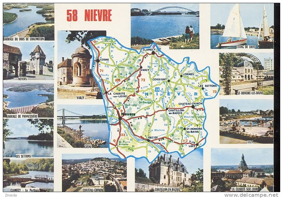 CARTE POSTALE GEOGRAPHIQUE -  LA NIEVRE - 58 - Carte Geografiche