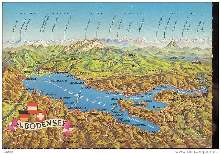 CARTE POSTALE GEOGRAPHIQUE -  DER BODENSEE - ALLEMAGNE - SUISSE - AUTRICHE - Cartes Géographiques