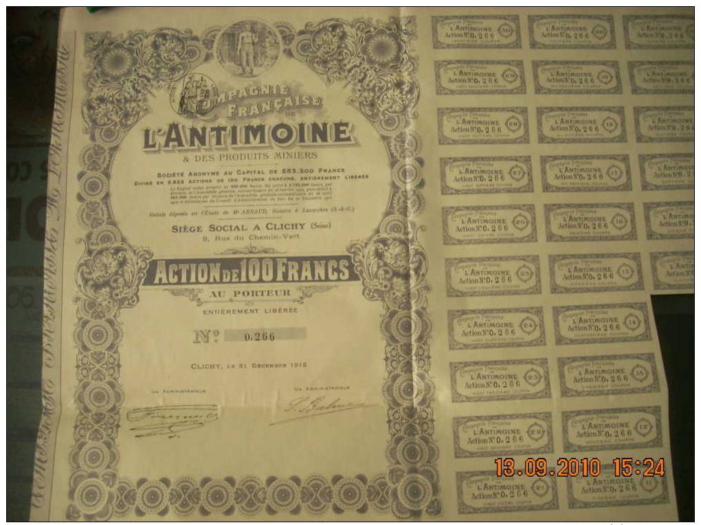 AC  3   L ANTIMOINE   PRODUITS MINIERS  CLICHY COMPAGNIE FRANCAISE - Mines