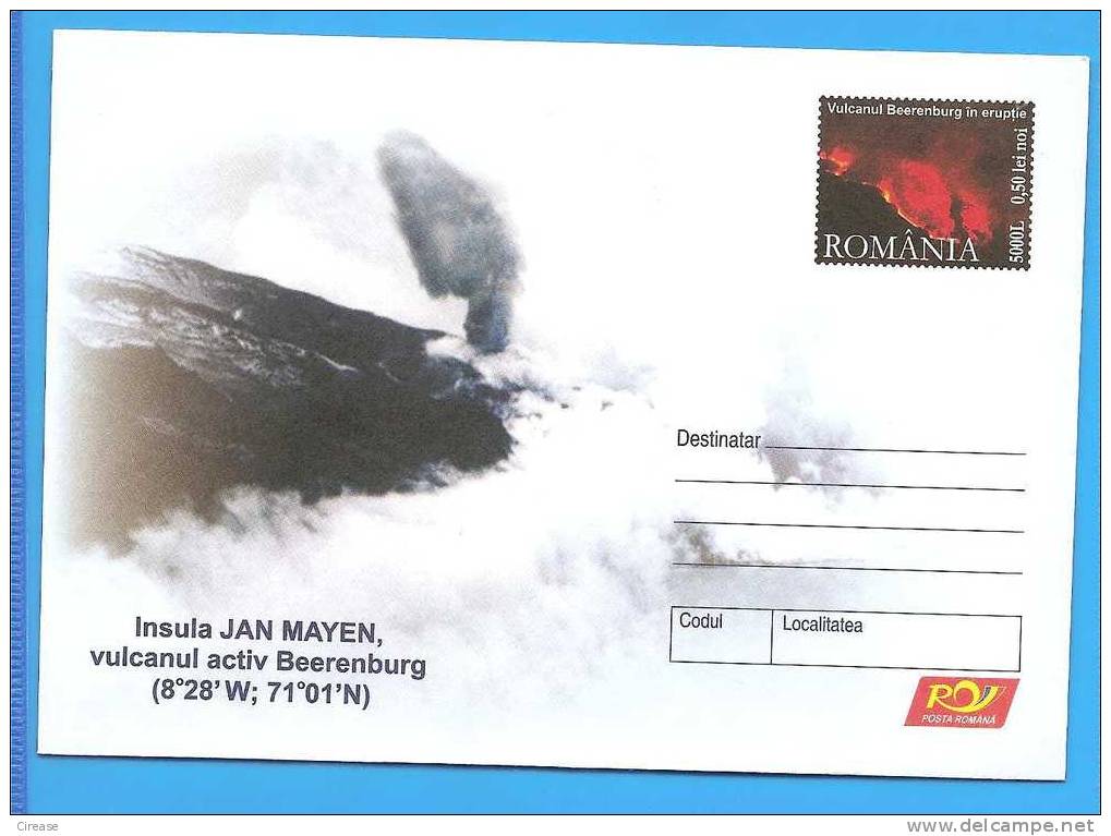 Jan Mayen Island, Active Volcano Beerenburg.  ROMANIA Postal Stationery Cover 2005. - Vulkane