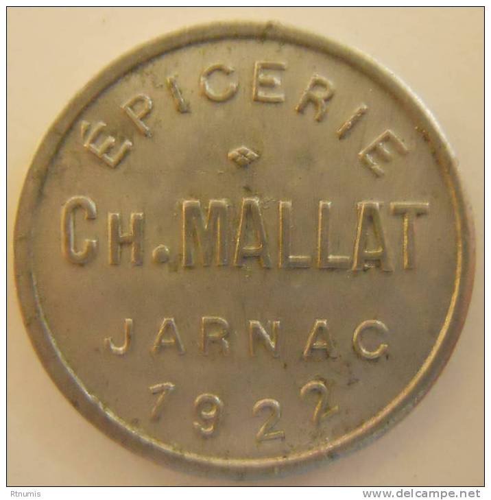 Jarnac 16 épicerie Ch. Mallat 10 Centimes 1922 Elie 15.1 TTB+ - Monétaires / De Nécessité