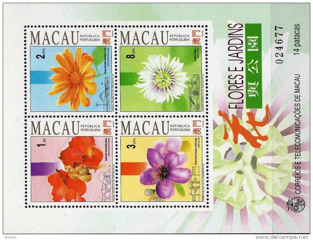 Blumen Und Gärten MACAU Macao 735/8 Block 23 ** 25€ Naturschutz Tulpen - Baum, Sonnenblume, Myrte, Passions - Blume - Hojas Bloque