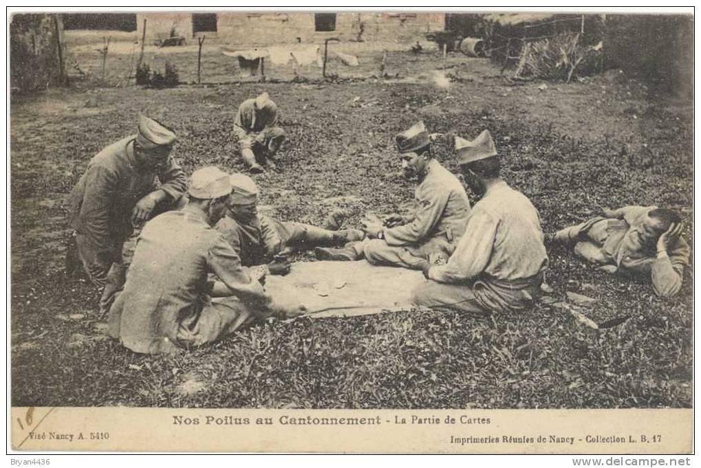 CPA -  "NOS POILUS Au CANTONNEMENT"    -  LA PARTIE De CARTES - - Guerre 1914-18