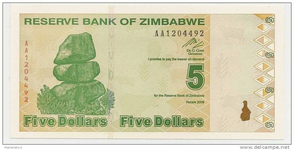Zimbabwe 5 Dollari 2009 UNC - Simbabwe