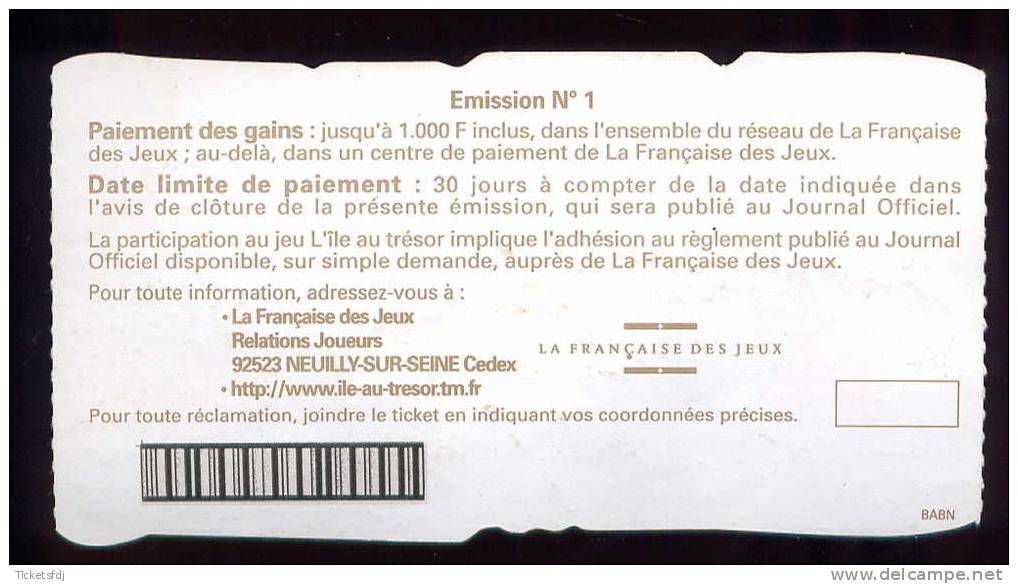 FRANCAISE DES JEUX - ILE AU TRESOR 49882 BABN 37 Mm - Trait Rouge - Billets De Loterie