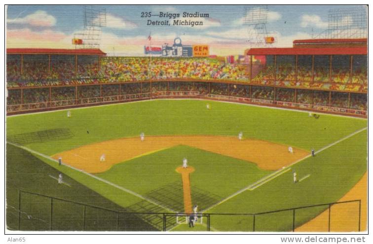 Briggs Stadium Detroit MI, Baseball Stadium, Detroit Tigers Field, On C1950s Vintage Curteich Linen Postcard - Baseball