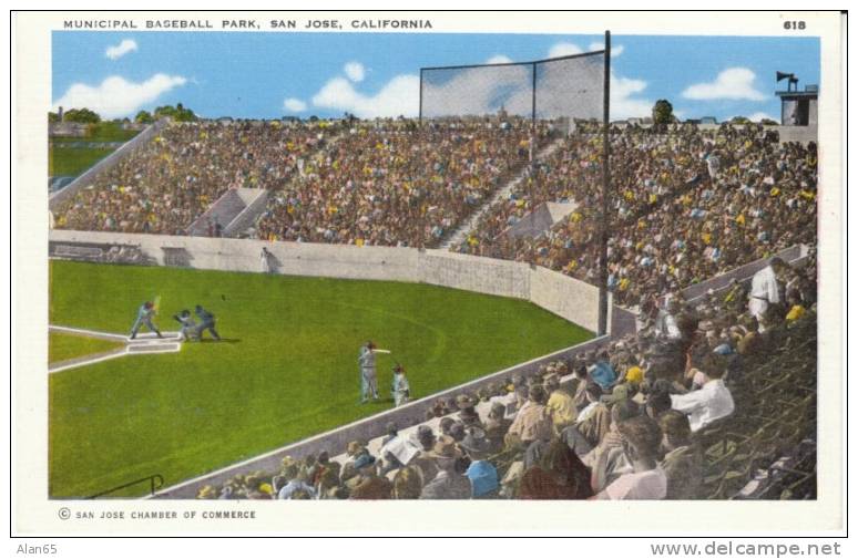 San Jose CA Municipal Baseball Stadium On C1930s/40s Vintage Postcard - Honkbal