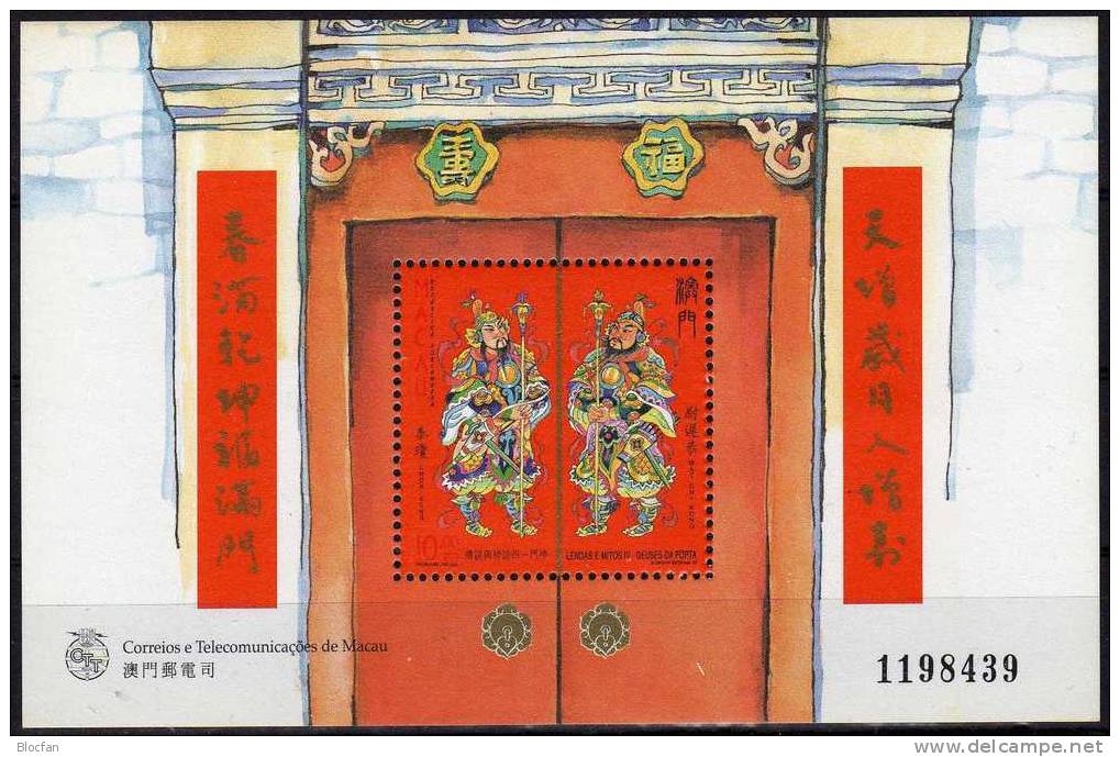 Legenden Und Mythen In China 1997 MACAU Block 46 ** 5€ Berühmte Chinese Chon Keng Wat Chi Kong Als Türgötter Sheet Macao - Blocks & Kleinbögen