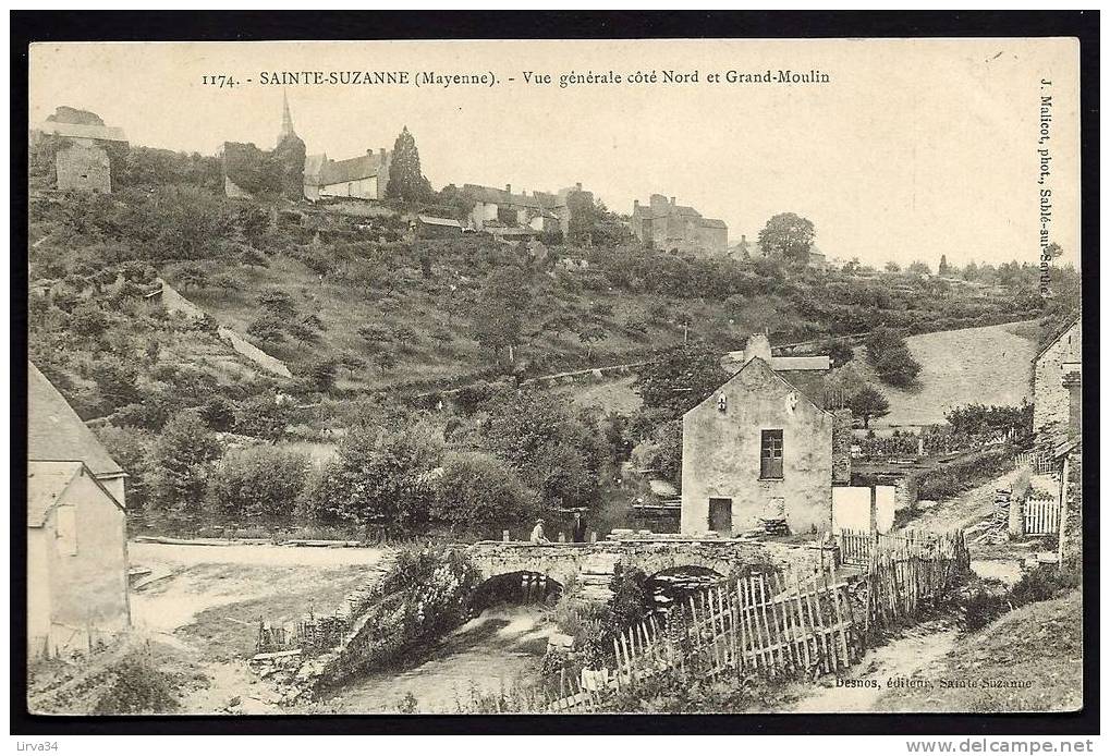 CPA  ANCIENNE- FRANCE- SAINTE-SUZANE (53)- VUE GENERALE COTÉ NORD ET LE GRAND MOULIN- PONT ANIMÉ- - Sainte Suzanne