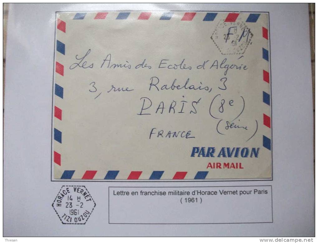Algérie. Lettre FM Horace Vernet / Tizi Ouzou 1961 ( Agence Postale ) - Lettres & Documents