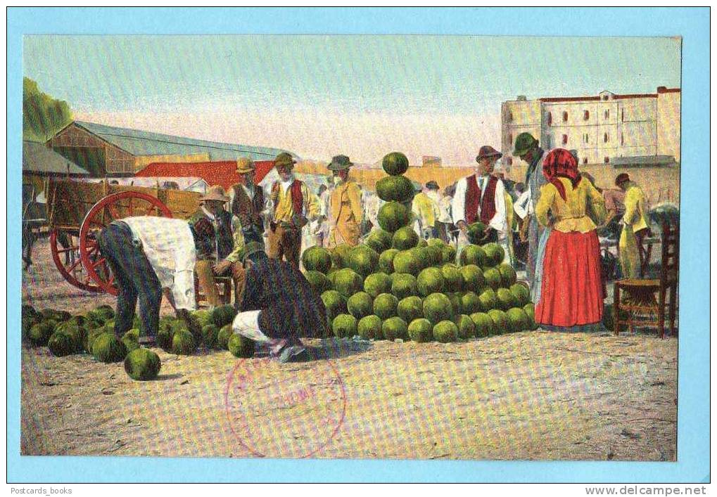 Italie-Campania-Napoli-Mercato Di Cocomeri Animata Cartolina ITALIA / CPA 1900's. MERCADO DE MELANCIA. Old Postcard - Napoli