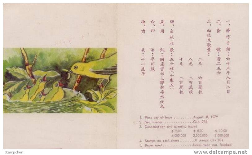 Folder Taiwan 1979 Birds Stamps Bird Pheasant Babbler Yuhina Fauna Resident Swinhoe - Neufs