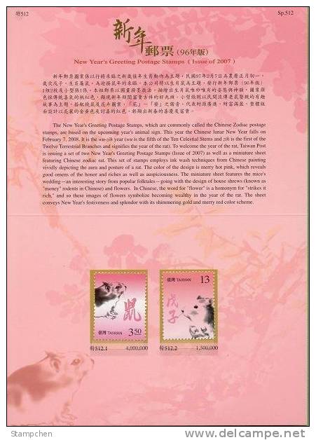 Folder 2007 Chinese New Year Zodiac Stamps- Rat Mouse 2008 - Rodents