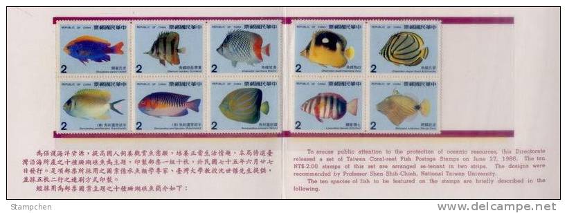 Folder Taiwan 1986 Coral Reef Fish Stamps Fauna Marine Life - Unused Stamps