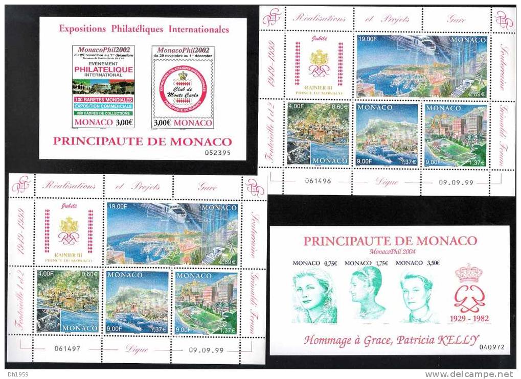 LOT MONACO EN EURO 4 BLOCS FEUILLETS + + +  NSC (**) FACIALE  ENV. 47,24 EUR - Collections, Lots & Séries