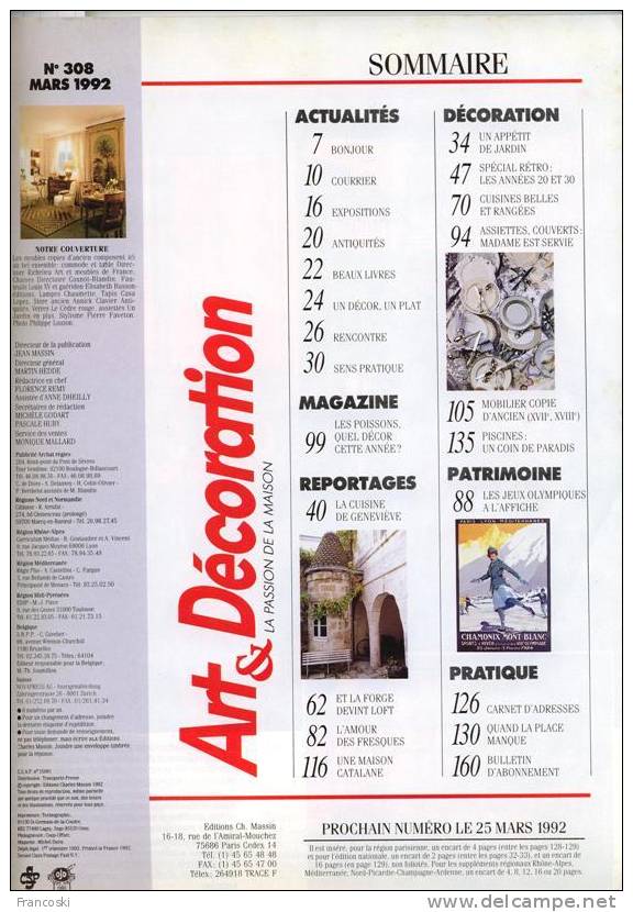 Rivista Art & Decoration N.308 Marzo 1992 (In Italiano E Francese-Francais)- - Riviste & Cataloghi