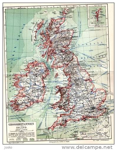 GREAT BRITAIN & IRELAND  ( Original Lithographic Old Map From 1904. ) La Carte Originale Lithographique Ancienne De 1904 - Geographical Maps