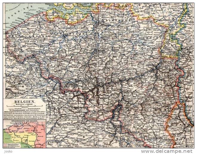 BELGIUM België Belgique  ( Original Lithographic Old Map From 1904. ) La Carte Originale Lithographique Ancienne De 1904 - Geographical Maps
