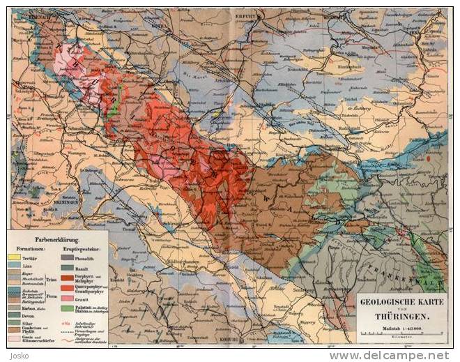 GEOLOGICAL MAP OF THE THURINGEN. (  Original Lithographic Old Map From 1904. ) Carte Géologiqu Geology Geologie Minerals - Other & Unclassified