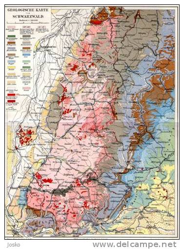 GEOLOGICAL MAP OF THE SCHWARZWALD ( Original Lithographic Old Map From 1904. ) Carte Géologiqu Geology Geologie Minerals - Other & Unclassified