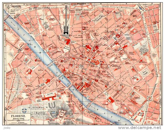 FIRENZE - Italy - Italia ( Original Lithographic Old City Map From 1904. ) La Carte Originale Lithographique Ancienne - Geographical Maps