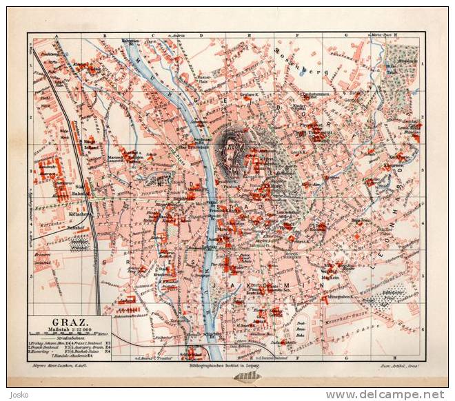 GRAZ - Austria Osterreich ( Original Lithographic Old City Map From 1904.) La Carte Originale Lithographique Ancienne - Geographical Maps