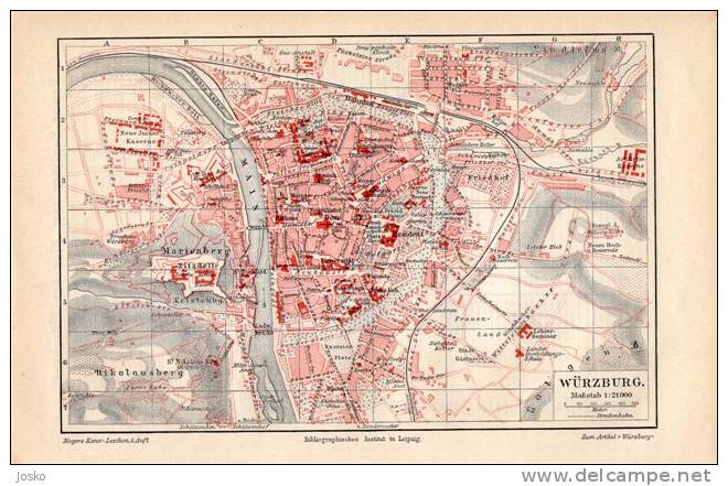 WURZBURG Germany Deutschland ( Original Lithographic Old City Map From 1904.) La Carte Originale Lithographique Ancienne - Geographical Maps