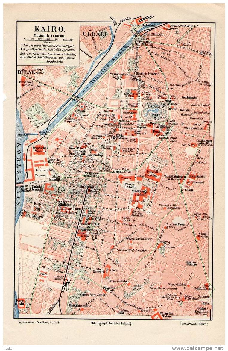 CAIRO Egypt Caire ( Original Lithographic Old City Map From 1904. ) La Carte Originale Lithographique Ancienne De 1904. - Geographical Maps