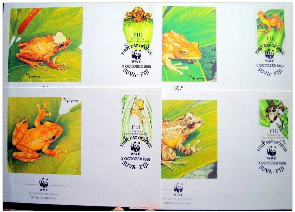 1988 FIJI ARBRE GrenouilleTREE FROG WWF Serie 4 Enveloppe Premier Jour FDC  MICHEL 586 - 589 S230 - Grenouilles