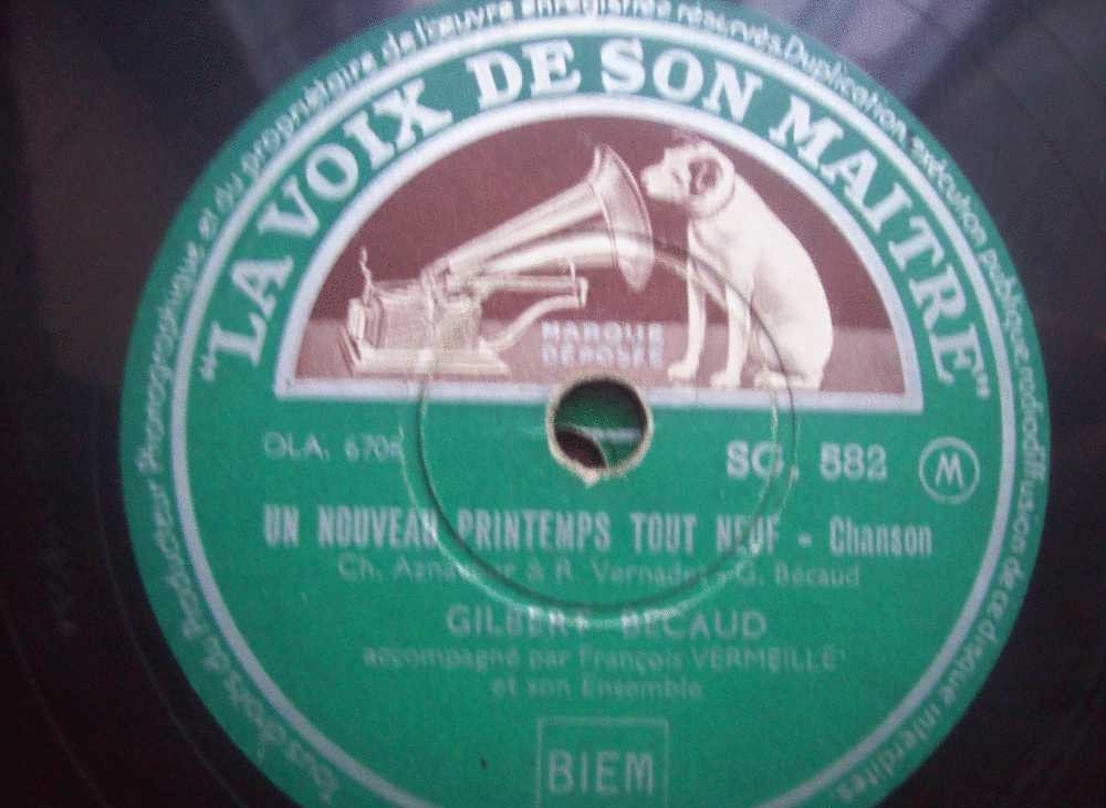 DISQUE GRAMOPHONE 78 TOURS / V 664 _ GILBERT BECAUD _ ACRROCHE TOI A TON ETOILE _ UN NOUVEAU PRINTEMPSTOUT NEUF - 78 Rpm - Gramophone Records