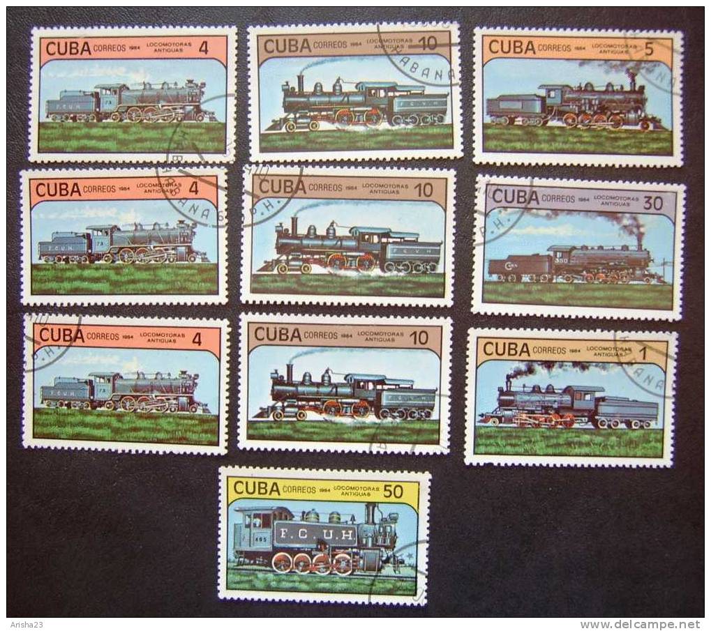 Bc8. Cuba 1984 - Rail Transport - Antique Locomotives - Set Of 10 - Used Stamps