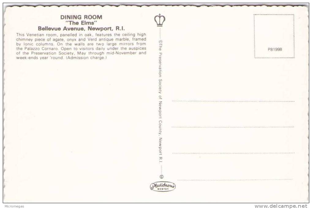 Dining Room - "The Elms" Bellevue Avenue - NEWPORT R.I. - Newport