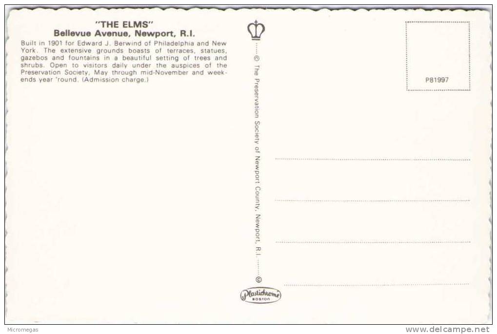 West Front - "The Elms" - Bellevue Avenue - NEWPORT R.I. - Newport
