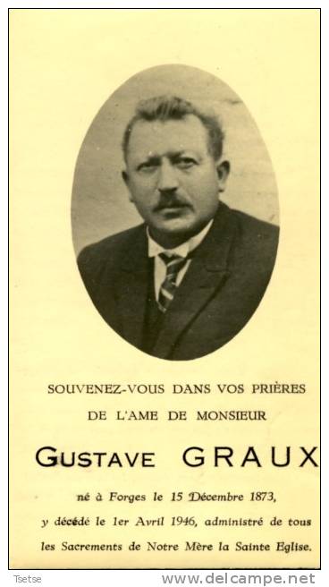 Faire-parts Mortuaire : Mr Gustave Graux,né à Forges En 1873 Et Y Est Décédé En 1946 - Devotion Images