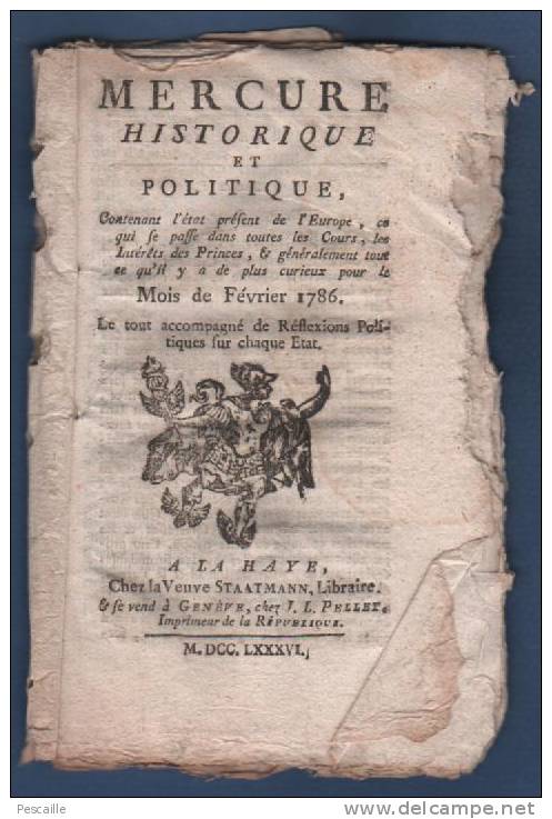 MERCURE HISTORIQUE ET POLITIQUE FEVRIER 1786 LA HAYE - RUSSIE POSTDAM AUTRICHE PRUSSE JAMAÏQUE PARIS MONTGOLFIER LONDRES - Zeitungen - Vor 1800