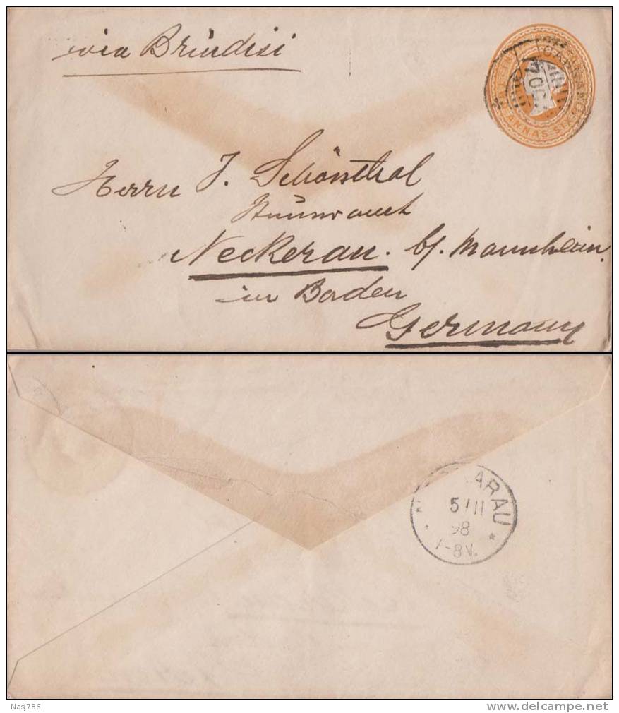 Br India, Queen Victoria, 2 An 6 Pies Postal Stationery Envelope, Used To Germany, India As Per The Scan - 1882-1901 Keizerrijk