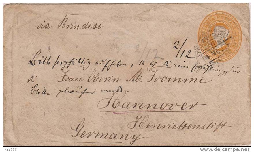 Br India, Queen Victoria, 2 An 6 Pies Postal Stationery Envelope, Used To Germany, India As Per The Scan - 1882-1901 Keizerrijk