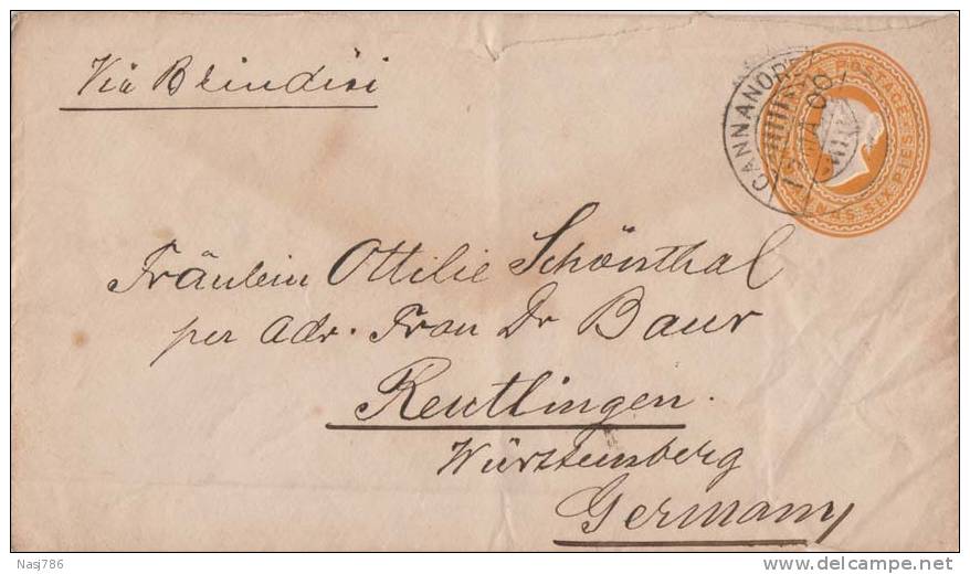 Br India, Queen Victoria, 2 An 6 Pies Postal Stationery Envelope, Used To Germany 1900, India As Per The Scan - 1882-1901 Impero