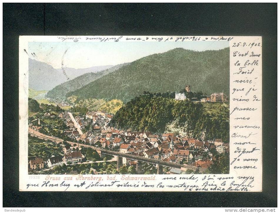 Allemagne - Gruss Aus HORNBERG Bad. Schwarzwald  (cachet Ferroviaire Avricourt  Nancy Voyagé En 1902) - Hornberg